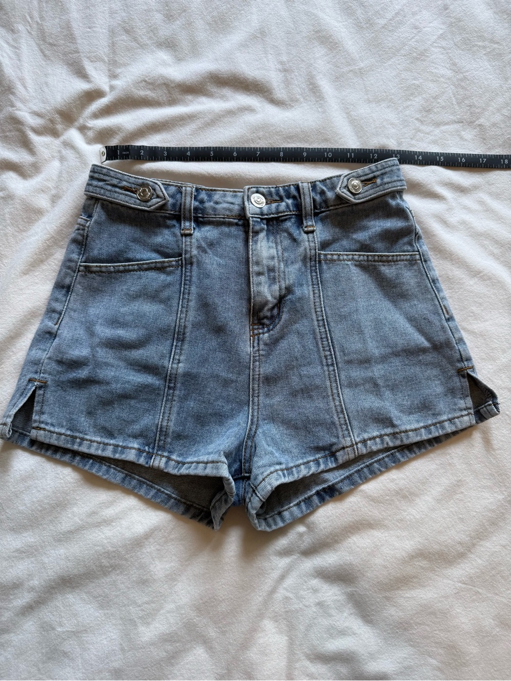 2Bella High-Rise Light Blue Denim Shorts with Front Panel Detail